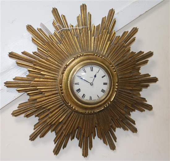 A sunburst wall timepiece diameter 37cm